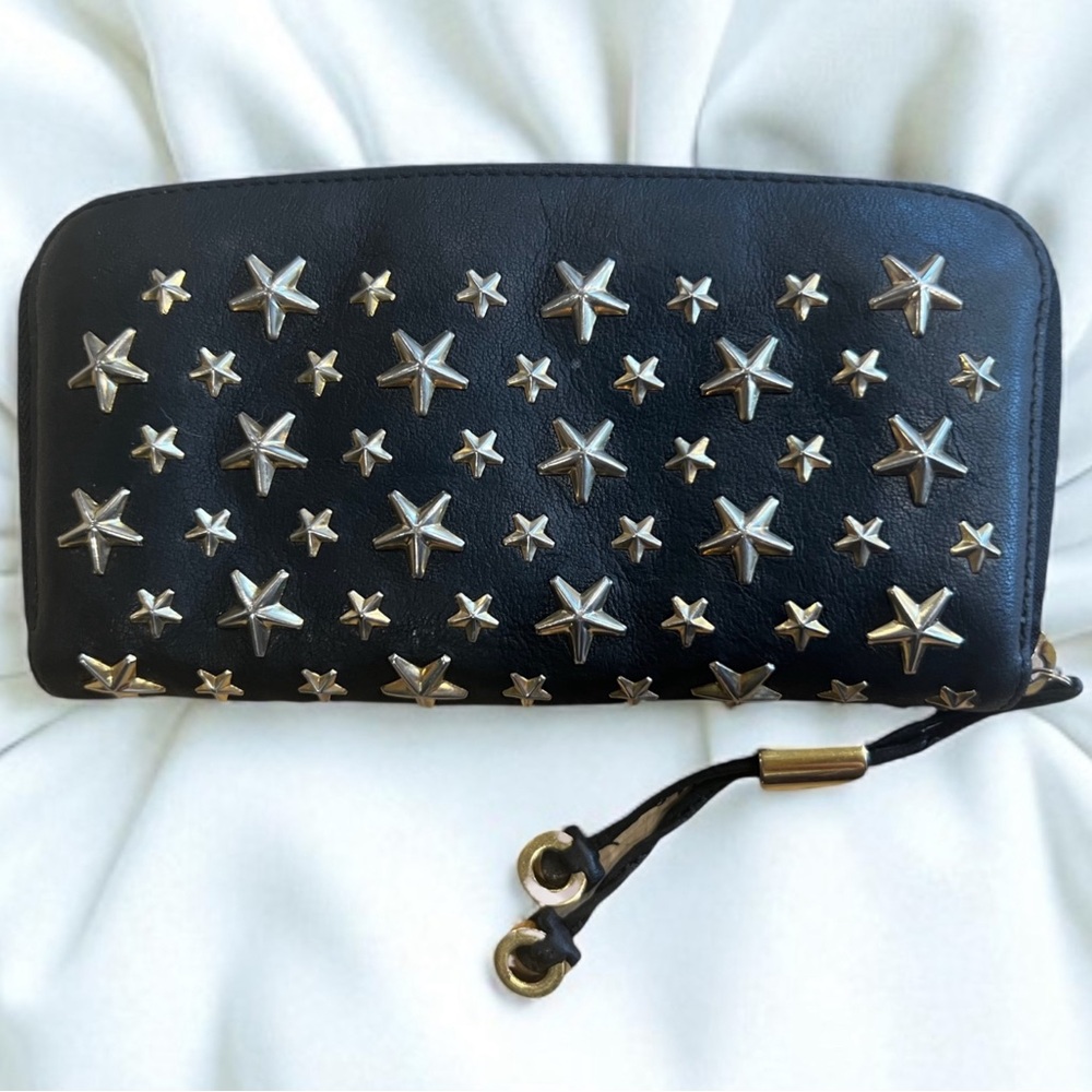 JIMMY CHOO Filipa Star Stud Zippered Leather Wallet